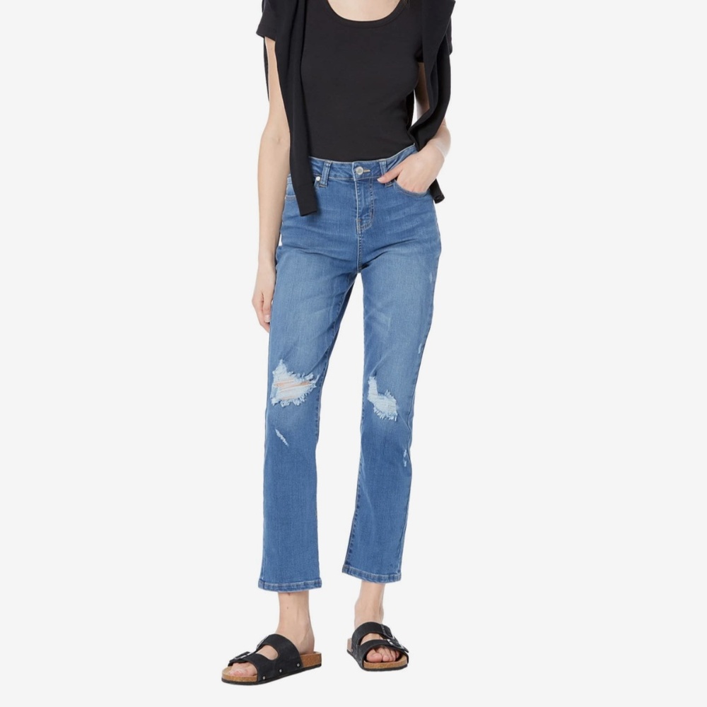 NEW William Rast Lagoon Slim High Rise Distressed Straight Jeans Women's 30